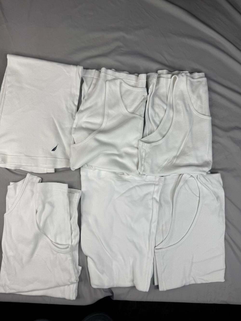 Nautica White Ribbed Tank Top Lot of 6 Size XL 100% Cotton Crew Neck Tank Top